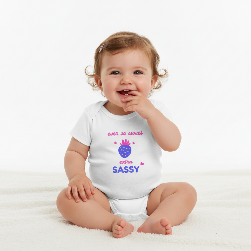 Baby girl wearing ever so sweet extra sassy onesie