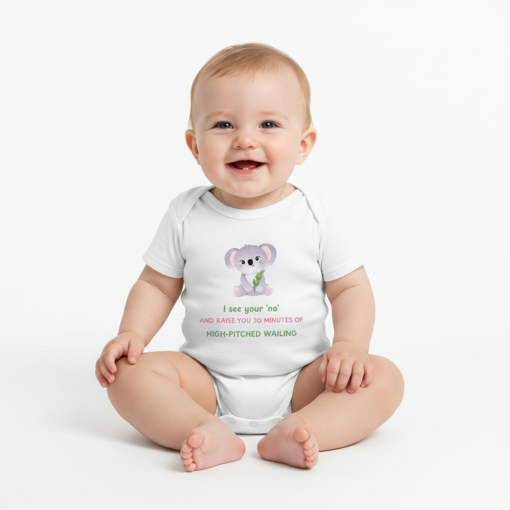 Baby in koala onesie full design view