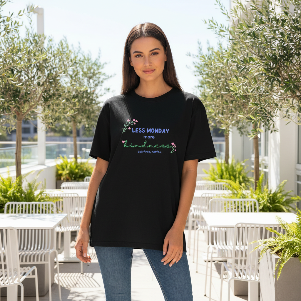 Black tee - outdoor cafe with natural daylight