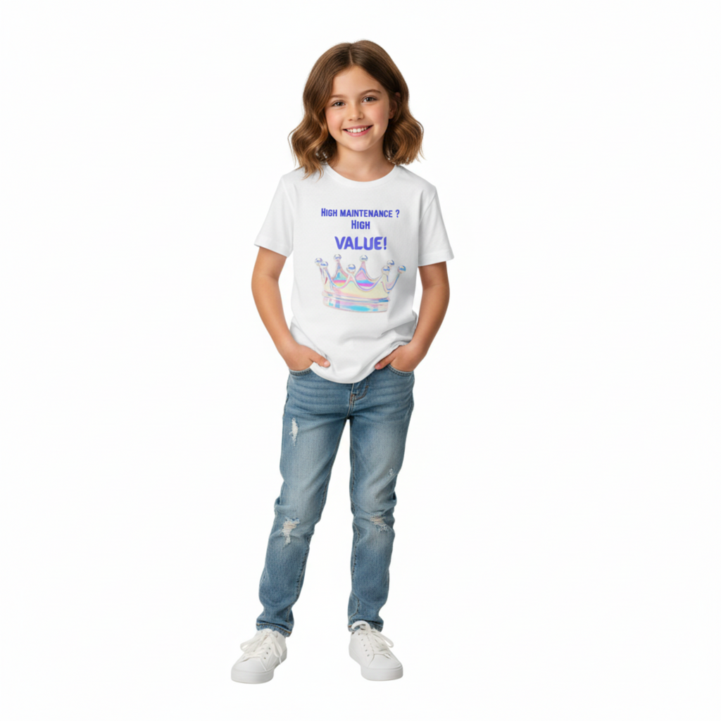 Girl wearing High Maintenance High Value tee