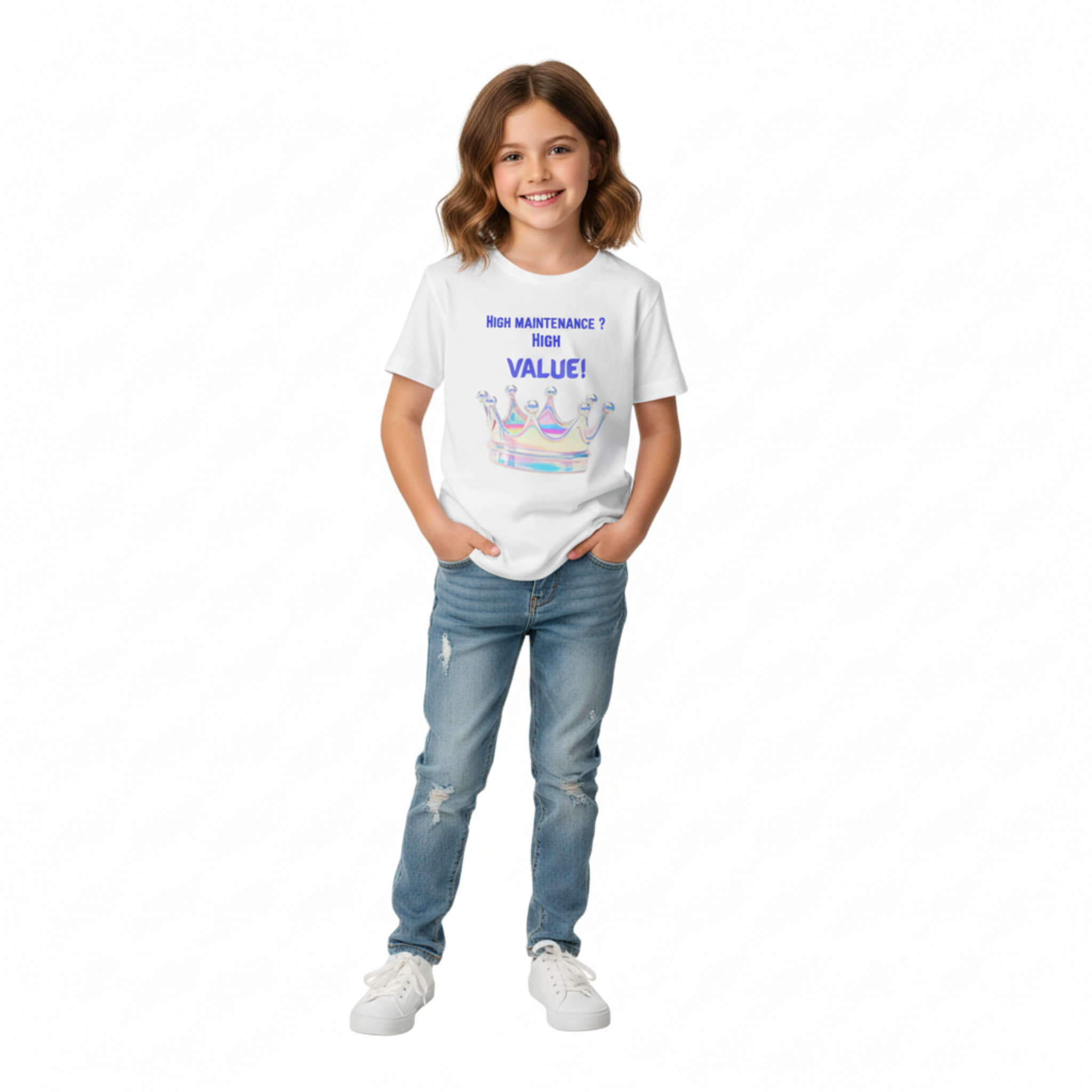 Girl wearing High Maintenance High Value tee