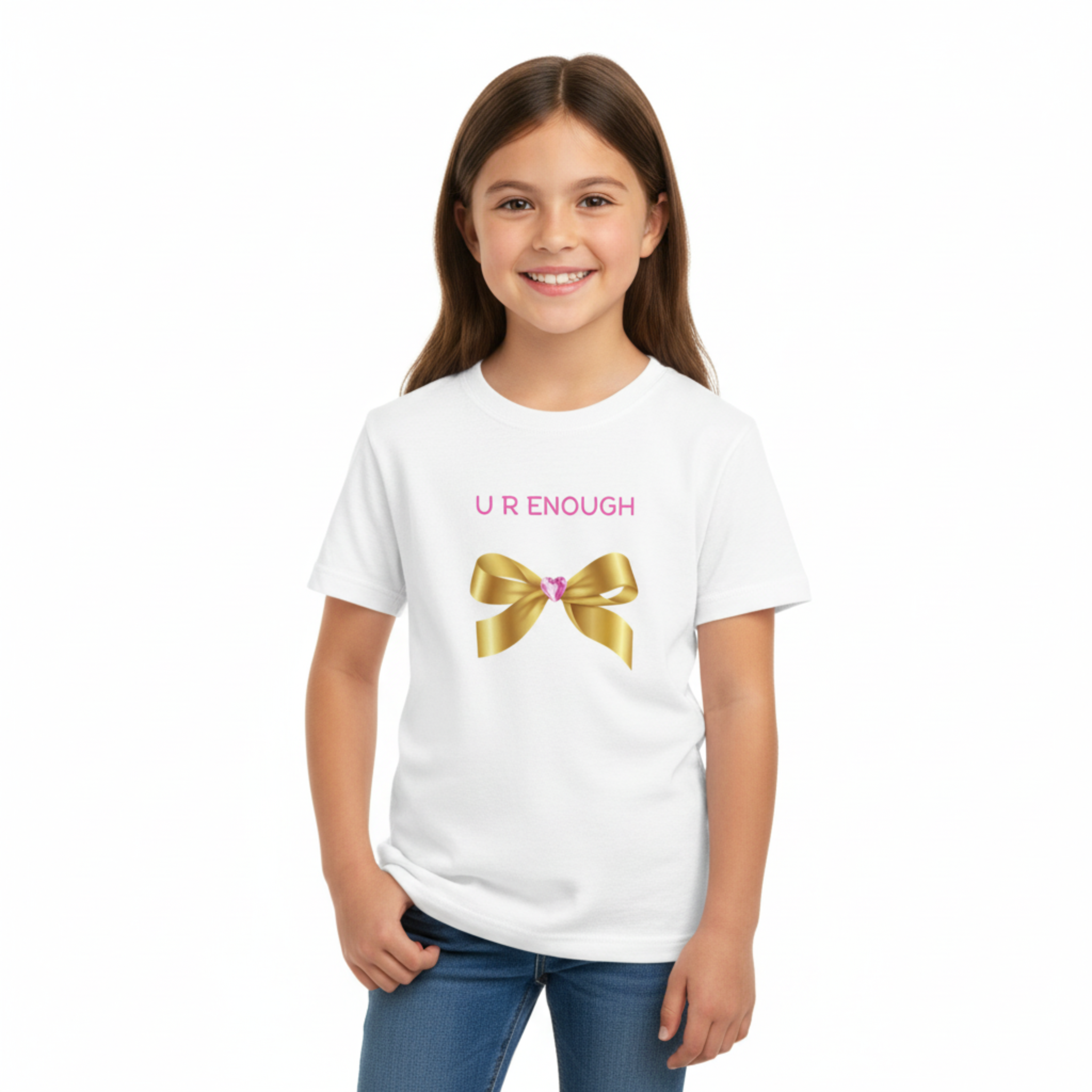 Girl wearing U R ENOUGH tee