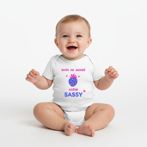 Happy baby wearing onesie mockup