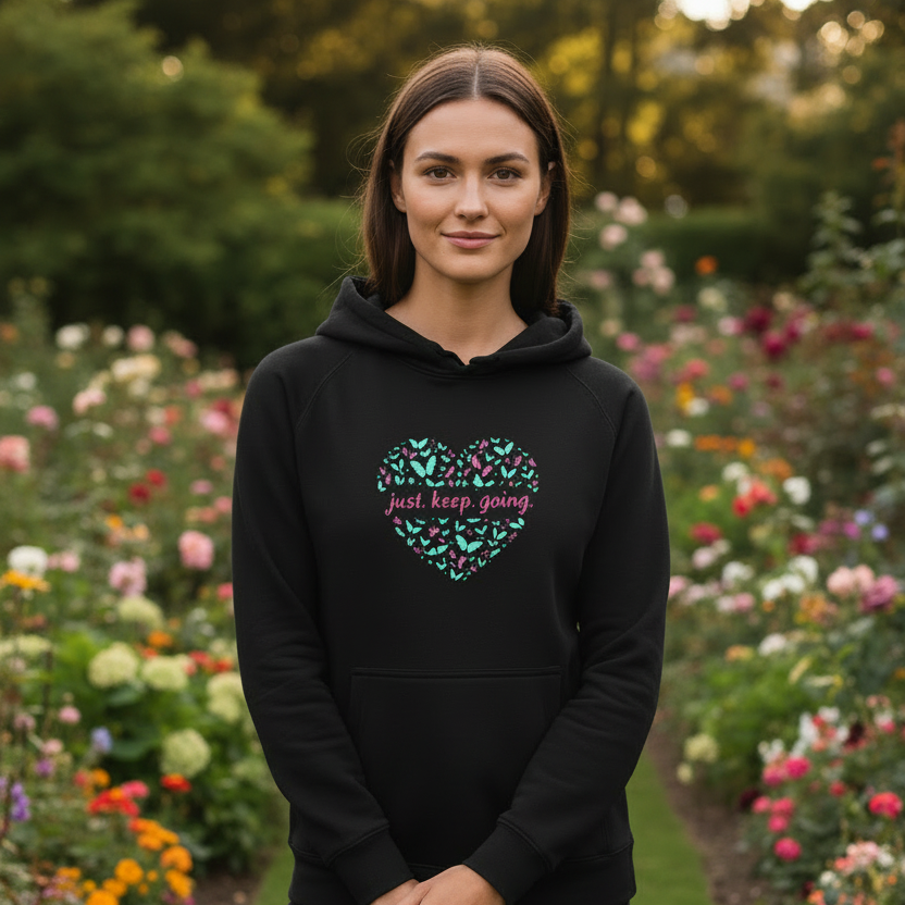 Just Keep Going Hoodie – Relaxed Fit Hip Length Mockup