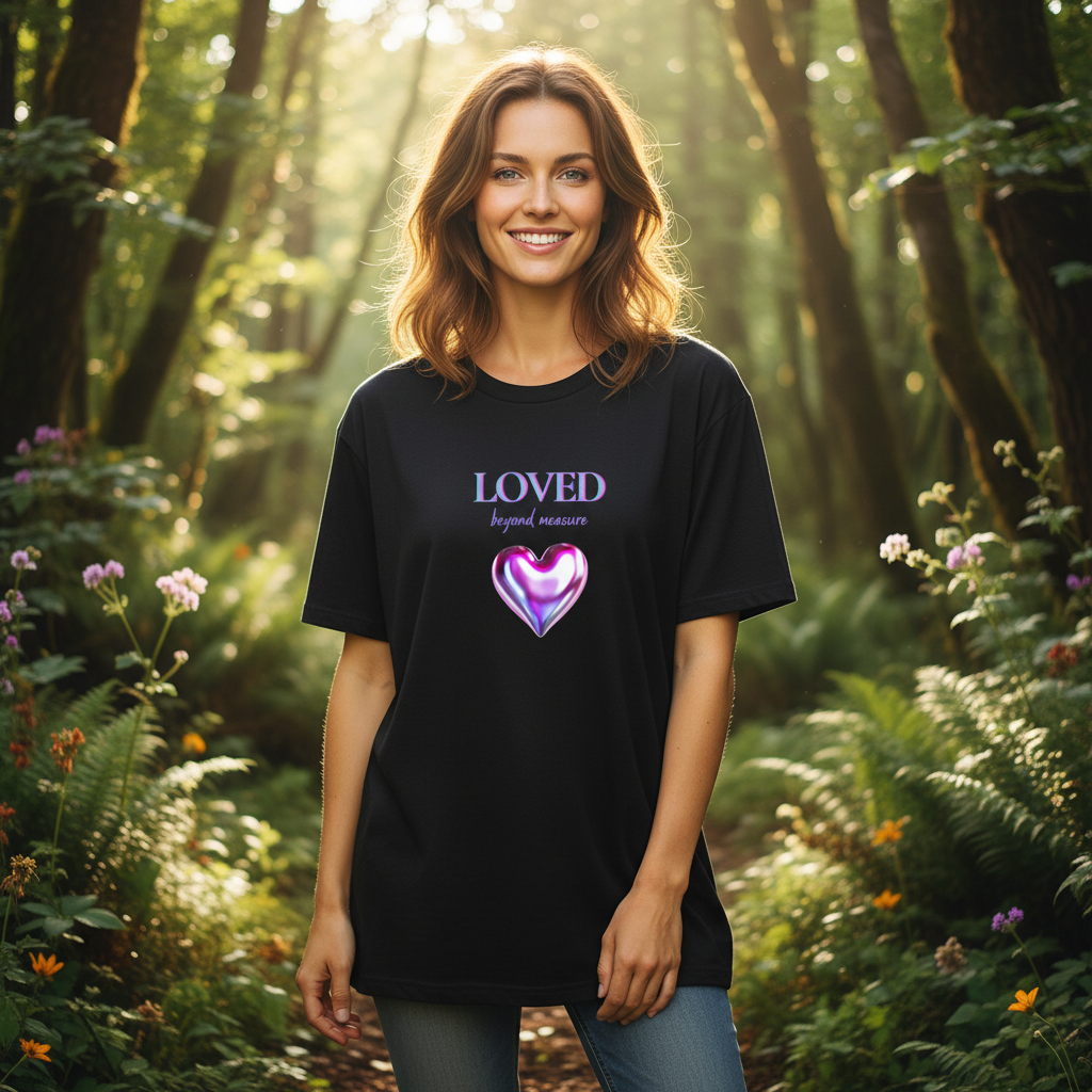 LOVED Beyond Measure Black Tee Relaxed Smaller Design Mockup