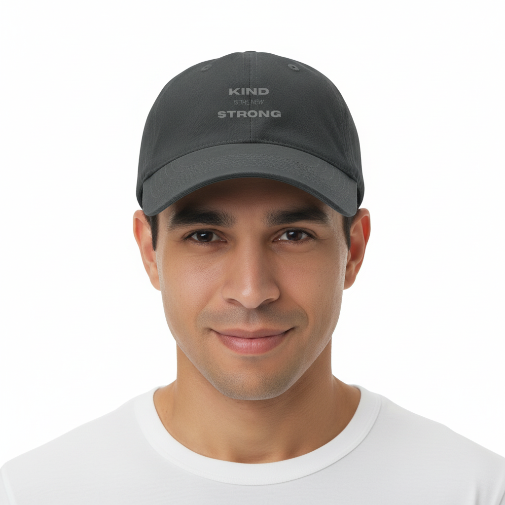 Man wearing KIND IS THE NEW STRONG cap