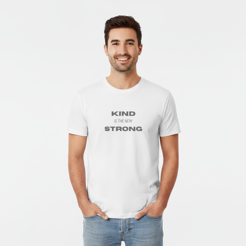 Man wearing Kind is the new Strong tee mockup