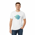 Man wearing white Real men wear Kindness tee mockup