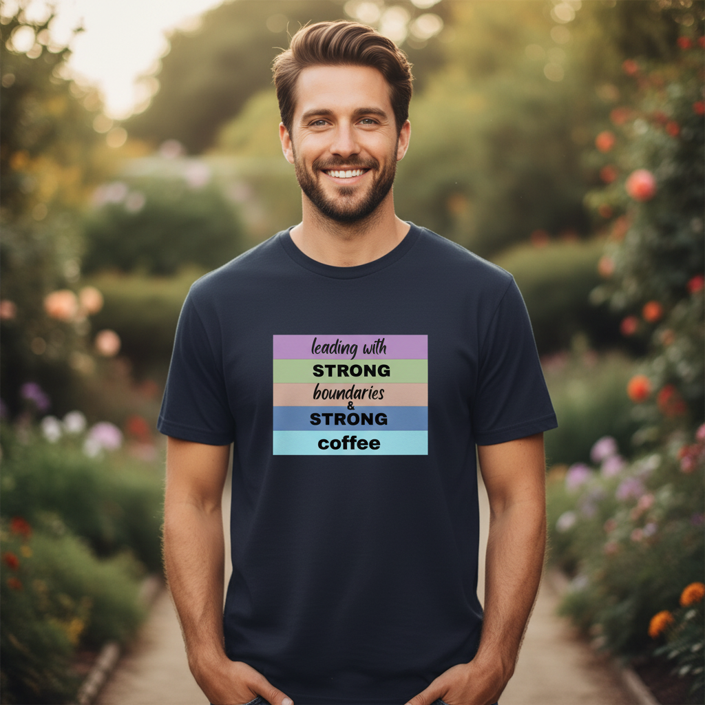 Strong Boundaries Strong Coffee Navy Tee Natural Placement Mockup