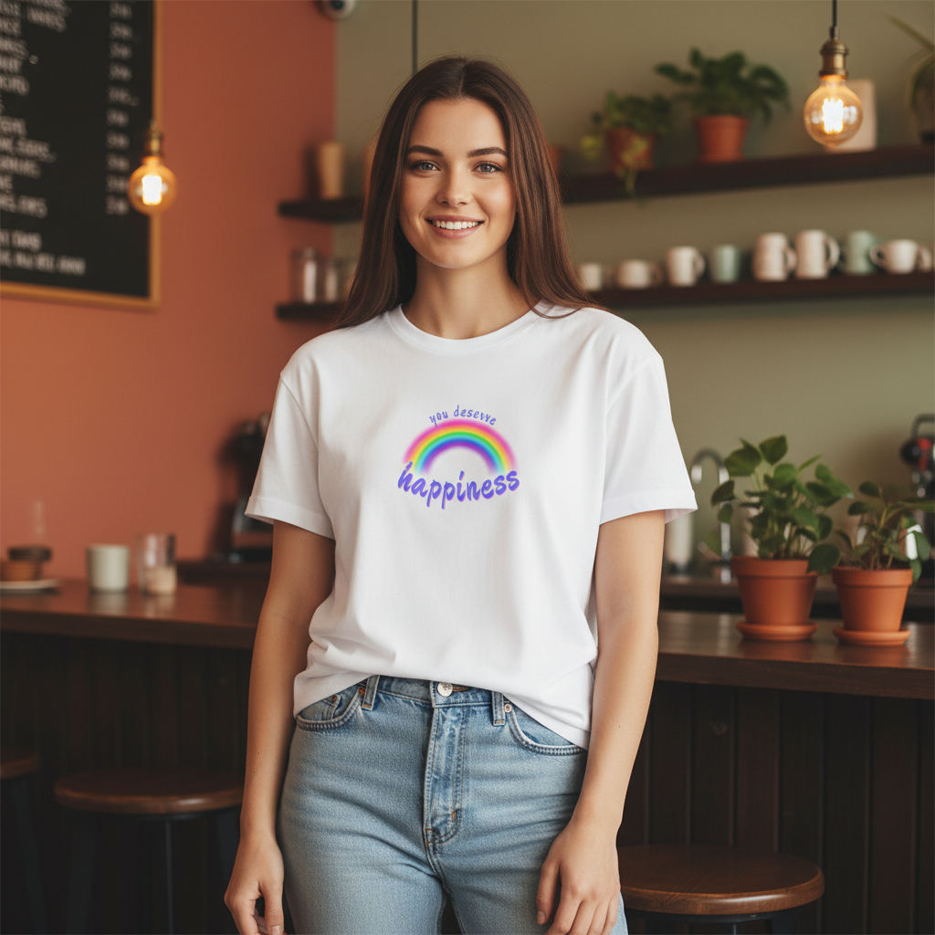 White Boyfriend Fit Happiness Tee