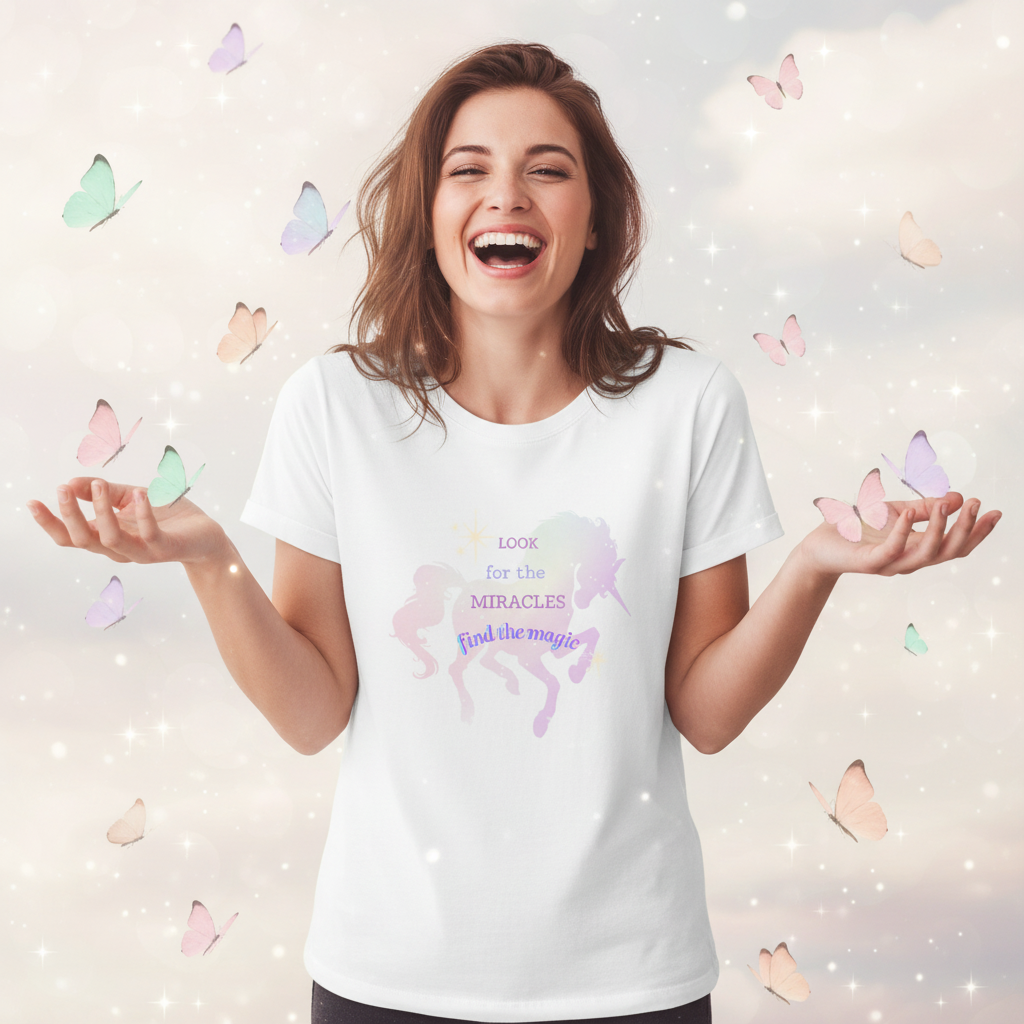White boyfriend tee with pastel butterflies