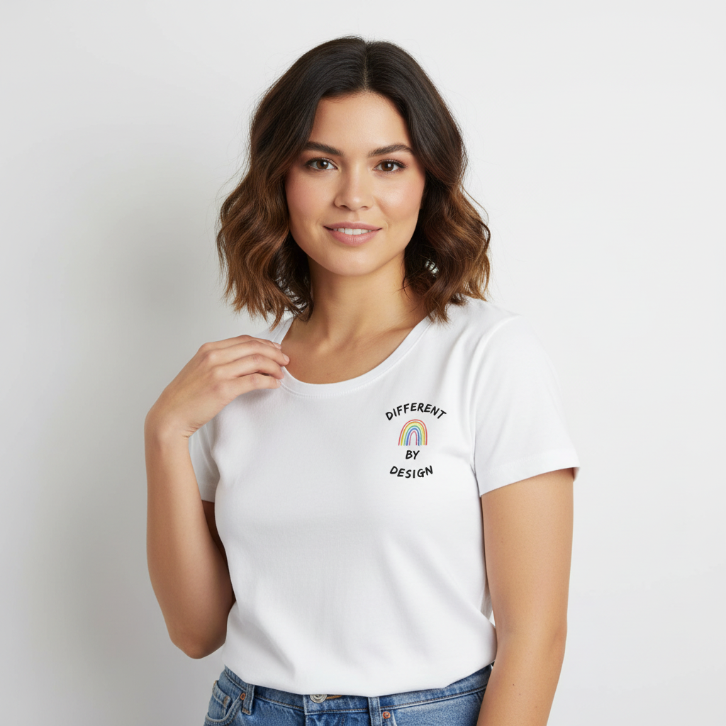 Woman wearing DIFFERENT BY DESIGN tee