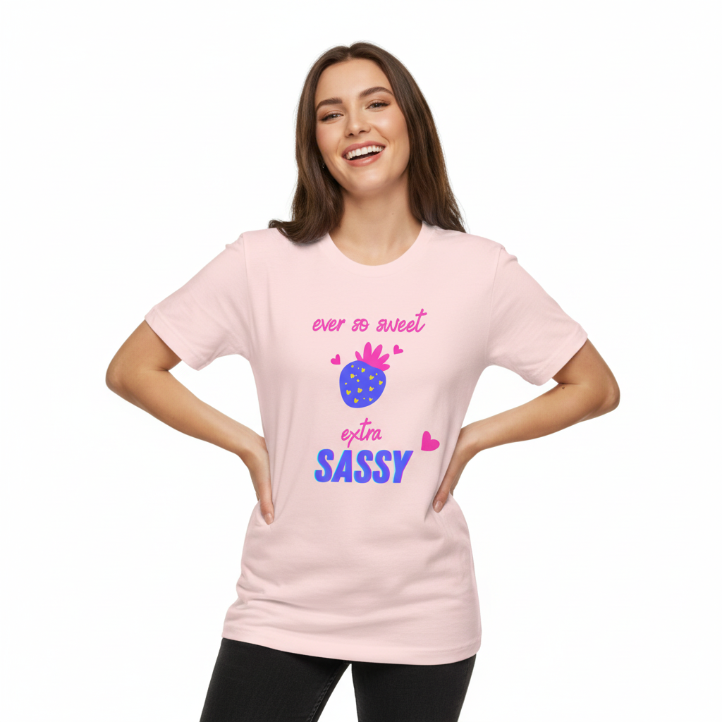 Woman wearing ever so sweet extra SASSY tee