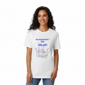 Woman wearing High Maintenance High Value white t-shirt mockup