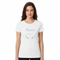 Woman wearing Peace be still tee mockup