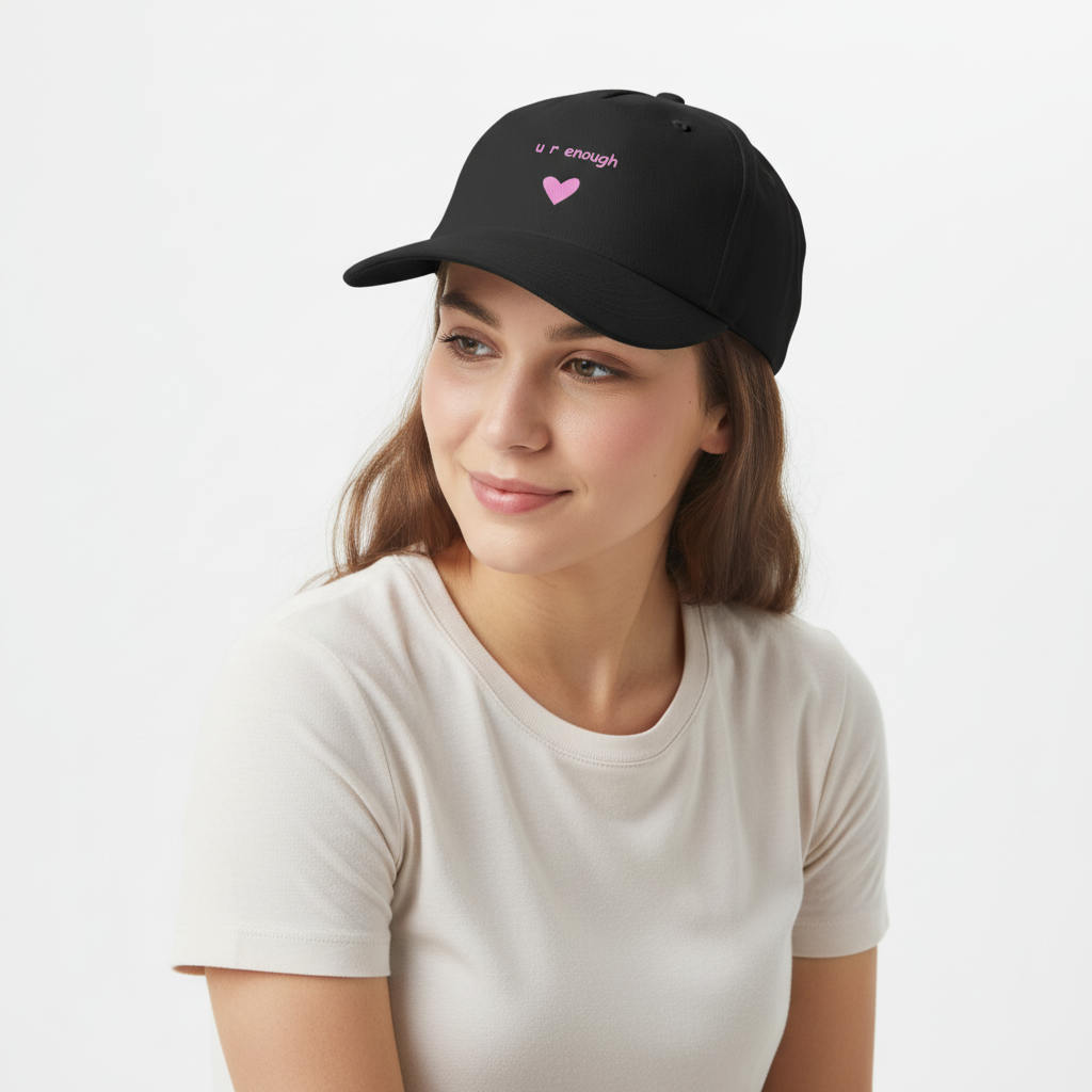 Woman wearing u r enough cap