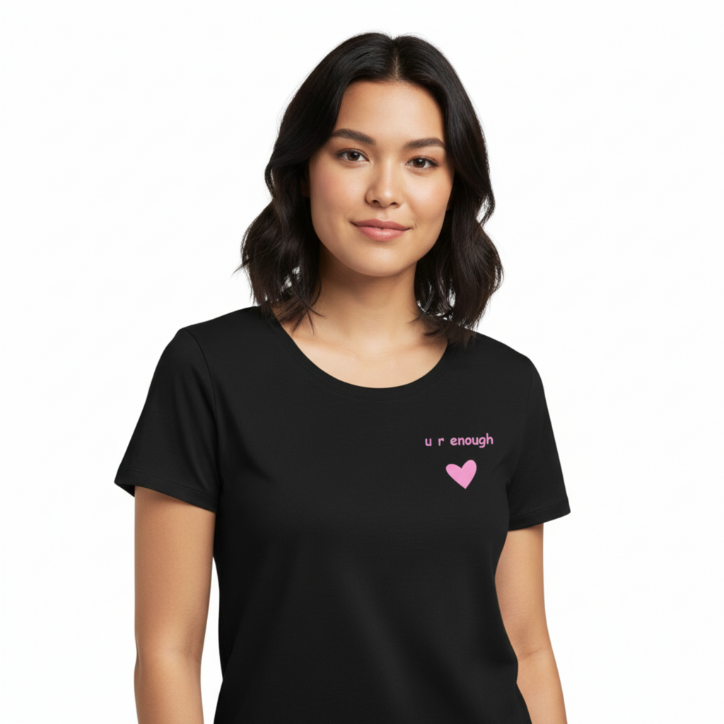 Woman wearing u r enough tee