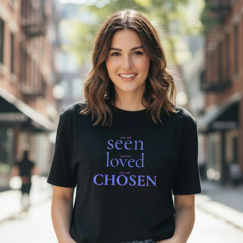 You Are Seen Loved Chosen – Fully Untucked Tee Mockup
