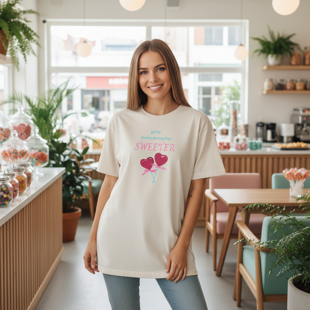 You Make Everyday Sweeter Bone Tee Cafe Mockup