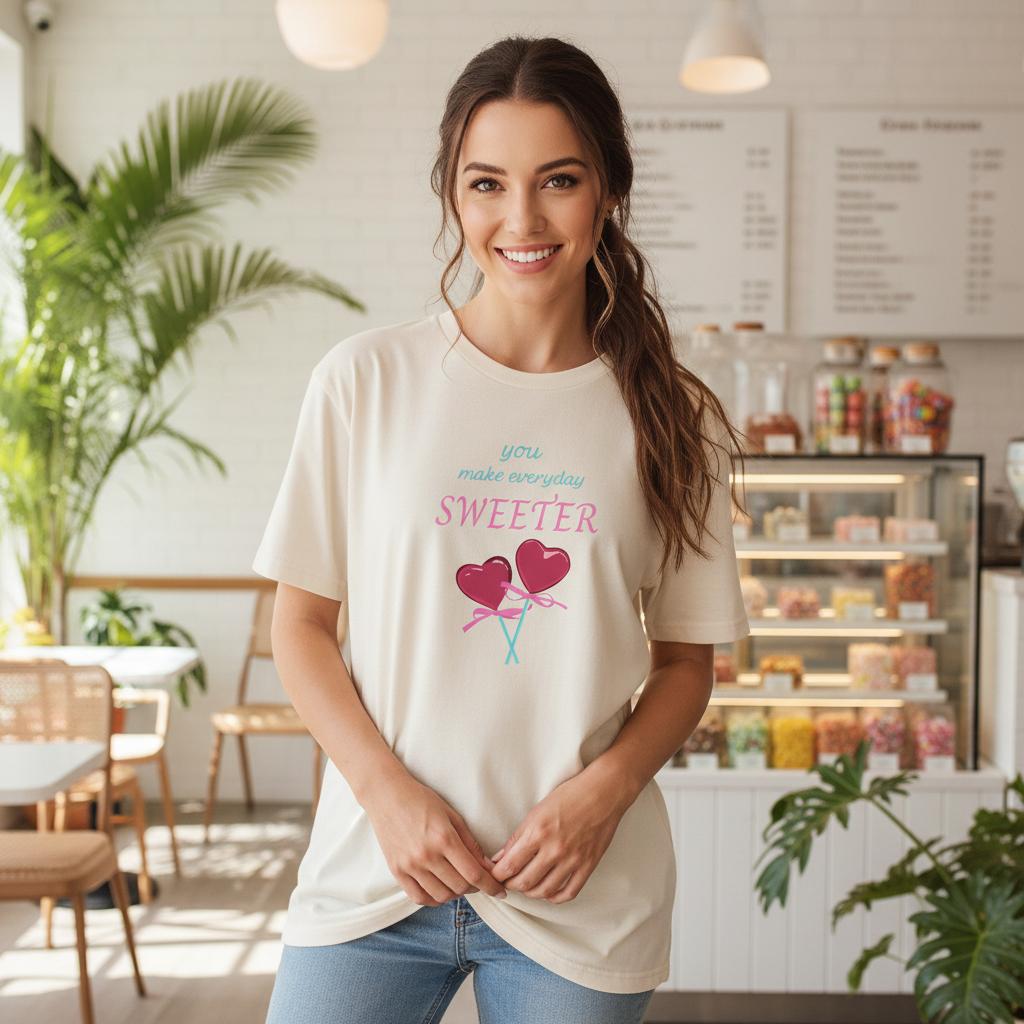 You Make Everyday Sweeter Ecru Tee Cafe Mockup