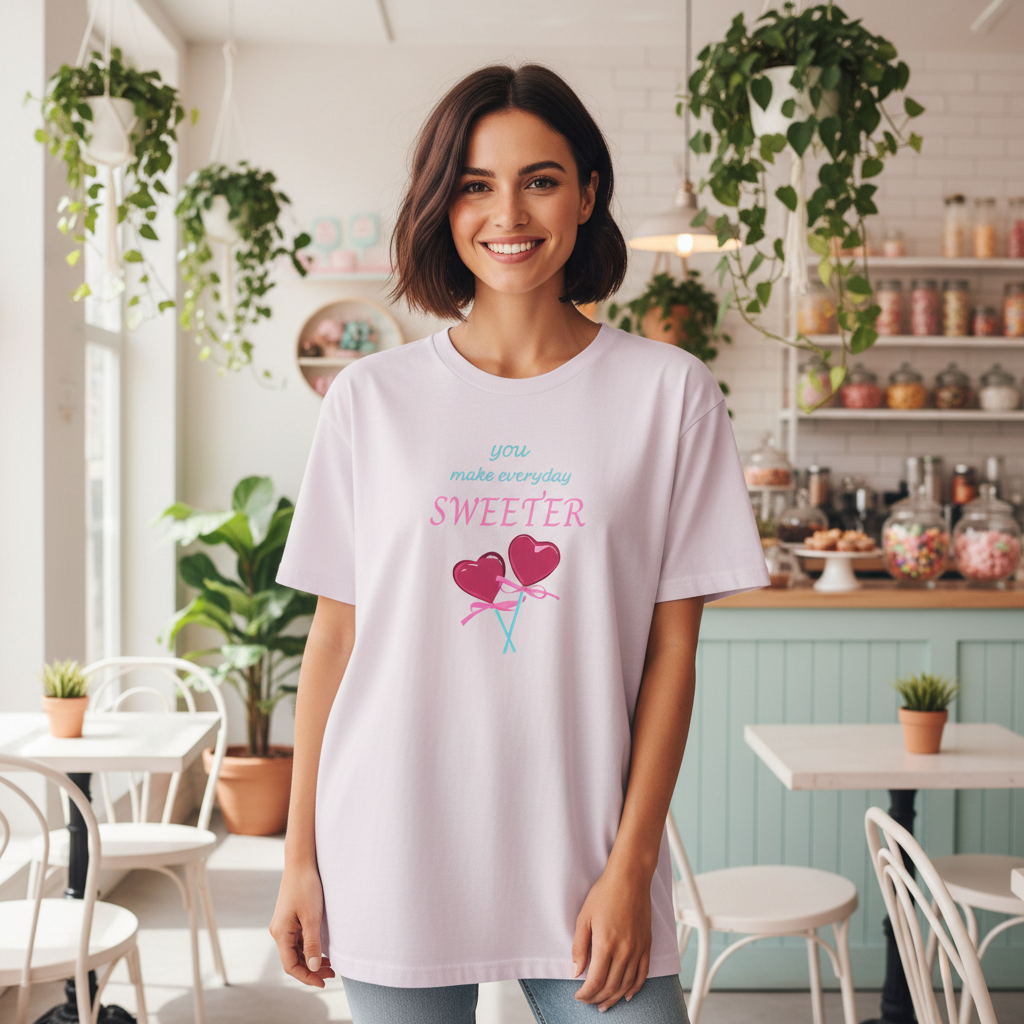 You Make Everyday Sweeter Orchid Tee Cafe Mockup